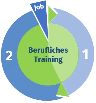 Kreisgrafik, die das Training in 2 Phasen symbolisch darstellt mit dem Ziel: Job